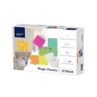 Müller-Licht Magic Panel Wandleuchte Wandpanels 12er Set, Stimmungslicht, weißes und farbiges Licht RGB, Farbdurchlauf, Touch und Musik Sync, inkl. Montagematerial