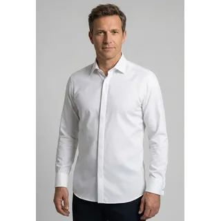 Businesshemd OLYMP "No. Six super slim", Herren, Gr. 43, N-Gr, beige (hellbeige), Web, Obermaterial: 97% Baumwolle, 3% Elastolefin, körpernah, Umschlagmanschette, Hemden Businesshemd