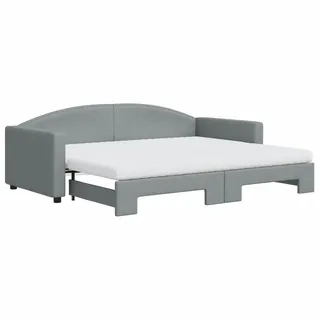 vidaXL Tagesbett Ausziehbar mit Matratze Hellgrau 90x200 cm Stoff - Grau