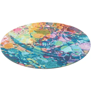 Sansibar Teppich »Keitum 006«, rund, Flachgewebe, modernes Design, Motiv Totenkopf & gekreuzte Säbel, bunt