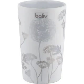 baliv Zahnputzbecher Keramik Weiß-Grau Motiv Blume