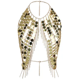 Pailletten Crop Top Körperkette Damen Bikini Pailletten Kette Neckholder Lange Brustkette Tank Top Glitzer Weste Clubwear BH Kette Sexy Körperschmuck für Nachtclub,Festival,Party,Bauchtanz