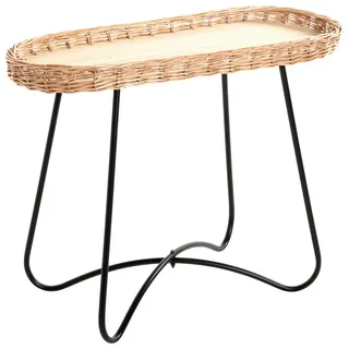 Beistelltisch , Naturfarben, Schwarz , Holz, Metall, Holzwerkstoff , Weide , oval , Rundrohr , 30x55x70 cm , Wohnzimmer, Wohnzimmertische, Beistelltische, Beistelltische Metall