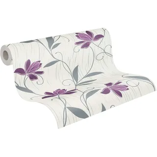 A.S. Création AS Creation Strukturprofiltapete Styleguide Jung Blumentapete floral 10,05 m x 0,53 m lila weiß grau 306234 3062-34