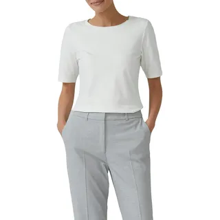 T-Shirt S.OLIVER BLACK LABEL, Damen, Gr. 46, weiß, Jersey, Obermaterial: 93% Baumwolle, 7% Elasthan, unifarben, regular fit taillenbedeckt, Rundhals, Shirts T-Shirt, mit Satindetail