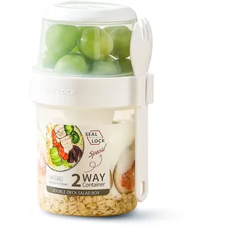 bainuote Joghurtbecher 2 in 1 Müslibecher to go Auslaufsicherer Müsli To Go Becher 310ml+560ml Salatbecher BPA-freie Lunchbox zum Frühstück oder Mittagessen für unterwegs mit Löffel Soßendose - Weiß