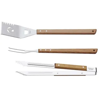 Tramontina Churrasco Grillbesteck-Set, 3-TLG, Grillutensilien, BBQ, Grillwender, Grillzange, Tranchiergabel Edelstahl