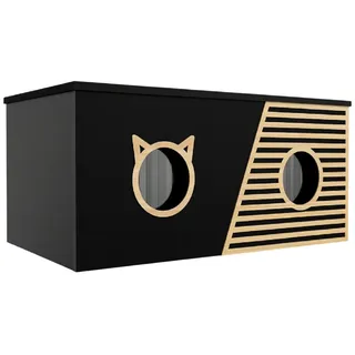 QLS Katzenhaus Outdoor XXL 85x45x37,5cm isoliert wetterfest mit Vorhang Schwarz 11398 - 45 cm X 37,5 cm X 85 cm