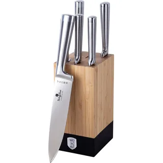 Berlinger Haus Messerset 7 Edelstahl, Ergonomischer Griff mit Bambusrolle. Kochmesser 20 cm, Black Safety Design aus der Black Vantage Collection - Silber