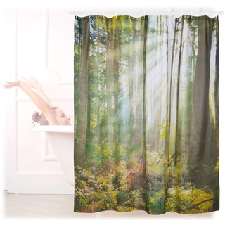 Relaxdays Duschvorhang Wald Landschaft, Naturmotiv, Polyester, waschbar, Anti-Schimmel, Badewannenvorhang 180x180, grün