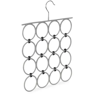 Relaxdays Schalhalter, faltbarer Schalbügel für Tücher, 16 Ringe, platzsparender Organizer Kleiderschrank, Metall, grau