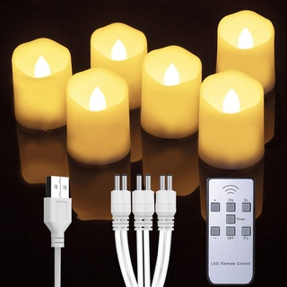 Homemory Wiederaufladbar LED Teelichter mit fernbedienung, 6 Stück Flammenlose Flackernde kerzen Teelich mit Timer. (USB Ladekabel Inbegriffen)