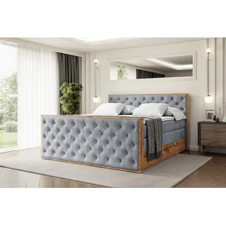 ALTDECOR Boxspringbett mit Matratze und Lattenrost, Topper, Fußteil,Polsterbett mit Bettkasten, Bett mit Stauraum H3- und H4- Matratze, Doppelbett -LOLLI3-Z KING-140x200 - Grau Casablanca - Grau