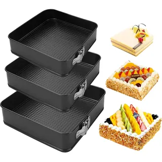 Topyond Springform, Springform Quadratisch 3er Set (18/20/22cm) | Antihaftbeschichtet, Abnehmbarer Boden, Eckige Kuchenform Für Käsekuchen, Pizza, Brot, Vielseitiges Backwerkzeug