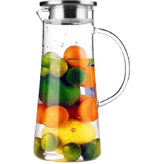 TAMUME 1,5 Liter Wasser Pitcher Obst Wasserkrug mit Edelstahl Deckel und Glas Teekanne mit Infuser