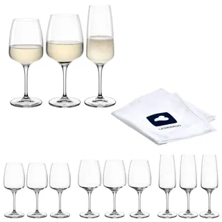 LEONARDO HOME Kelchglasset CESTI (12er Set) inkl. Poliertuch • Spülmaschinenfeste Kelchgläser • Stoßfest & Alltagstauglich • Hochwertige Weingläser mit niedrigem Stil • Moderne Sektgläser • 040976