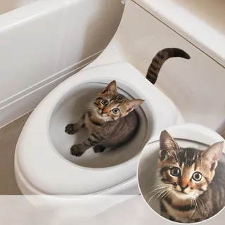 Wandsticker4u®- Aufkleber für Toilettendeckel KATZE 3D lustig I Witzige Katze WC Aufkleber Badezimmer Dekoration wasserfest I Gäste WC Deko Klodeckel Aufkleber Wandtattoo