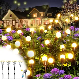 Solarlampen Für Außen Garten, 4x 24 Led Solar Glühwürmchen Solarleuchten mit 8 Modi & Timer, Solarlicht Gartendeko Gartenbeleuchtung Für Balkon Garten