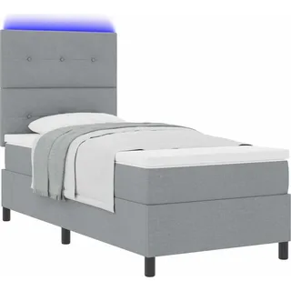 vidaXL Boxspringbett mit LED-Lichtleisten Hellgrau 90 x 200 cm Stoff - Grau