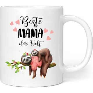 Geschenke für Mama Tasse 'Beste Mama der Welt' mit lustigem Faultier-Design 350ml | Keramik-Kaffeetasse als Geburtstagsgeschenk, Weihnachten oder Muttertagsgeschenk von Tochter/Sohn