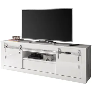 furn.design TV-Lowboard 201 x 66 cm Weiß Hochglanz Metall