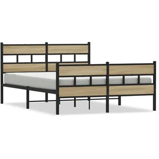 vidaXL Metallbett ohne Matratze Sonoma-Eiche 140x200 cm - Braun