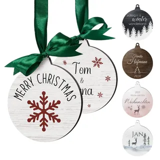 Personalisierte Weihnachtsanhänger aus Holz - besondere Weihnachtskugel für den Christbaum - Holzanhänger Baumschmuck Weihnachtsdeko selbst gestalten