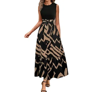 Viunychn Sommerkleid Damen Lang Elegant Maxikleider Damen Sommer Kurzarm Strandkleid A Linie Rüschen Kleider Plissee Patchwork Sommerkleider Leicht Und Luftig Kleid Hohe Taille Mit Gürtel Sommerkleid