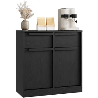 GarveeLife Modernes Sideboard/Buffetschrank 80 cm – 2 Schubladen & 2 Türen, Aufbewahrungsschrank mit Einlegeböden als Coffee-Bar-Schrank für Küche & Esszimmer, Schwarz – 2 Türen