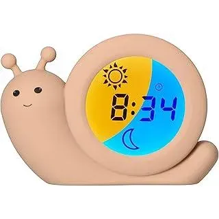 Alecto BC110BE Simon - Pädagogischer Wecker Kinder - Schlaftrainer Kinder - Nachtlicht - Lernen von Schlafen und Aufwachen mit LED Kinderwecker - Taupe