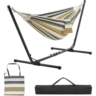 Yaheetech Hängematte mit Gestell für 2-3 Personen, Hängemattengestell mit Tragetasche Verstellbar: 294/304/314 cm, bis 205 kg Belastbar, für Garten/Camping/Reisen/Hof/Balkon