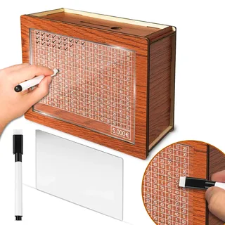 Japanische Spardose Magische 5000 € mit Acrylscheibe – Naturholz & Geldzähler – für Erwachsene ohne Öffnung – Spardose für Geldscheine – Geschenkidee für Herren und Damen