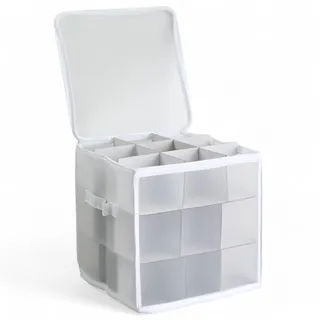 MIJOMA Aufbewahrungsbox Sortierbox Weihnachtstasche für Christbaumkugeln und Weihnachtsschmuck, zusammenklappbar, transparent (Weiß, 31 x 31 x 31 cm für 27 Teile)
