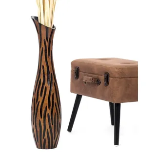 Leewadee Große Deko Bodenvase Für Dekozweige, Hohe Standvase Für Pampasgras, Design Holzvase, 65 cm, Braun