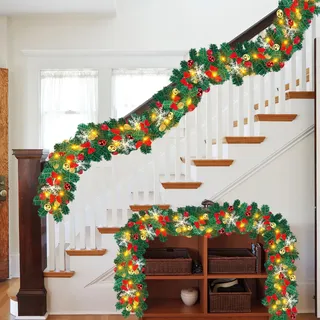 Ikodm Weihnachtsbeleuchtung LED Tannengirlande 5 m 100 LED Warmweiß USB Fernbedienung für Treppe und Kamin - Grün