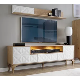 s Set TV-Lowboard Wohnzimmer Wandregal Medienmöbel Komplett - Braun