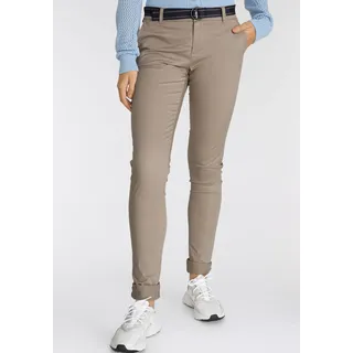 Chinohose AJC, Damen, Gr. 34, N-Gr, beige, Web, Obermaterial: 98% Baumwolle, 2% Elasthan, kontrastfarbene Details, unifarben, gerade, unten schmal lang, Hosen Chinohose, in lässiger Form mit konstrastfarbendem Gürtel