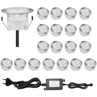 CHNXU 20er Set Terrassen Einbaustrahler LED Bodeneinbauleuchten Warmes Weiß Aussen Ø45mm Treppen Einbauleuchte IP67 Wasserdicht Boden Lampe für Garten Gehweg Küche Balkon Holzdeck