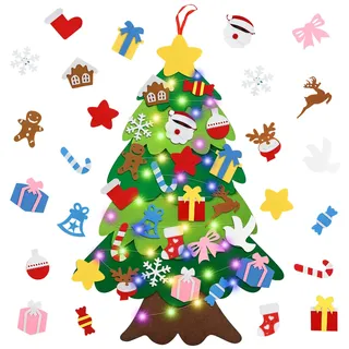 DIY Filz Weihnachtsbaum Set für Home, Felt Christmas Tree Dekoration für Kinder, Neujahr Tür Wandbehang mit 27 Abnehmbaren Hängenden Ornamenten