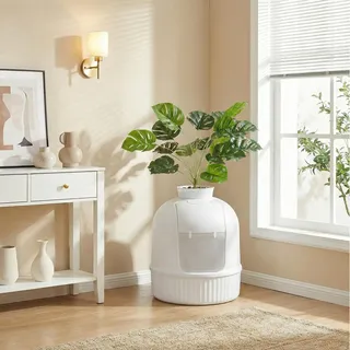 FEANDREA Katzentoilette mit Tür, Blumentopf, verstecktes Katzenklo für Wohnzimmer, mit Filter, weiß - Weiß
