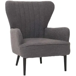 Mendler Lounge-Sessel HWC-K37 Bouclé 75 x 80 x 75 cm Grau mit Kissen