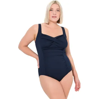 Ulla Popken Damen große Größen Übergrößen Plus Size Badeanzug, Drapierung, feine Struktur, Softcups Marine 56 791023132-56