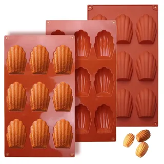 TESSTSY 3 Stück stampo madeleine form, Muschelförmige Silikonformen, 9 Hohlräume Silikon Mini Madeleine Madeleines Backformen Kuchenform für Schokolade, SüßIgkeiten, Kuchen, Kekse, Eiswürfel (Rot)