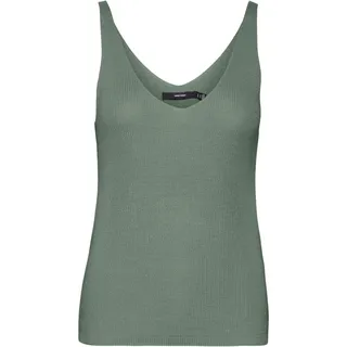 VERO MODA Damen Geripptes Struktur Top Einfarbiges V-Ausschnitt Shirt Ärmelloses Strick Oberteil VMNEWLEX