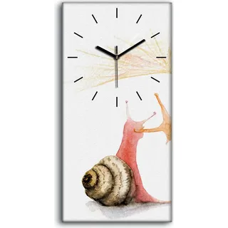 Leinwand Uhr Küche Wohnzimmer Bild 30x60 Aquarell zwei verliebte Schnecken - schwarze Hände - Weiß