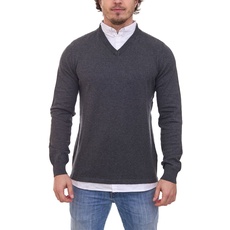 CityComfort Herren Pullover mit V-Ausschnitt Business-Sweater mit Button-Down Hemd-Einsatz MVSS003 Anthrazit