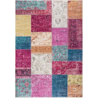 LUXOR LIVING Prima 2", bunt Multi pink), B:200cm H:7mm L:290cm, Kunstfaser, Teppiche, Teppich, Kurzflor, Patchwork Muster, Vintage Design, Wohnzimmer