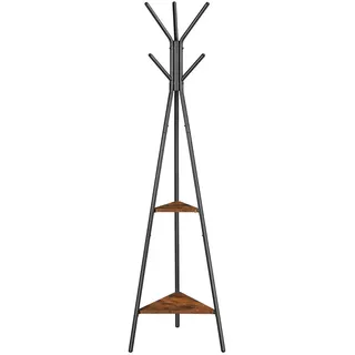 Boxxx Garderobenständer , Braun, Schwarz , Metall, Holzwerkstoff , Vintage , 49x179x49 cm , Hutablage, standfeste Füße, Jackenhalter , Garderobe, Garderobenständer