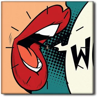 Coloray Uhr auf Leinwand 30x30 cm Wand Uhr Dekoration Wohnzimmer Segeltuch schwarze Hände -Wow Vintage Poster. - Bunt