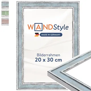 WANDStyle Bilderrahmen 20x30 Blau, Vintage Bilderrahmen Holz, hochwertiger Holzbilderrahmen, Posterrahmen zum Aufhängen, Rahmen 30x20 cm, Fotorahmen H460 - Made in Germany